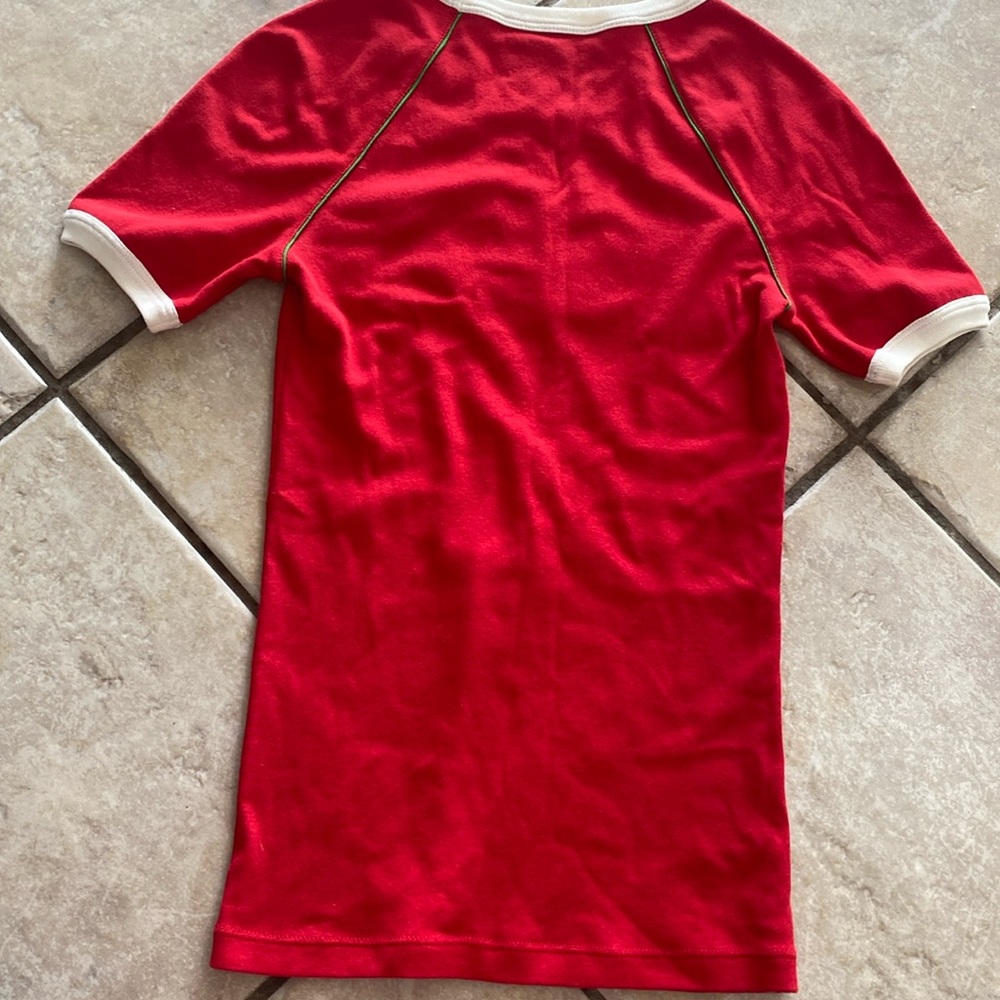 Gucci Red Sequin Logo Ringer Tee - Ribbed Jersey Knit Shirt XXS | EUC - Picture 8 of 8
